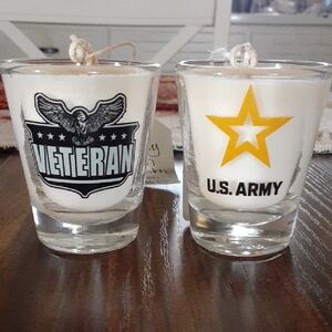Set Of Two US Army Veteran Shot Glass Candles In 'Butterscotch & Bourbon'